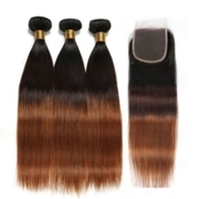 #T 1B/4/30 Straight Ombre Colored Hair Bundles With Lace Closure 4X4 JCXT-256