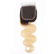 #T 1B/613 Blonde Body Wave Dark Root Top Closure Remy Human Hair 4X4 Lace Closure 4X4LCHA-02