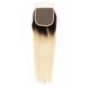 #T 1B/613 Blonde Straight Dark Root Top Closure Remy Human Hair 4X4 Lace Closure 4X4LCHA-03