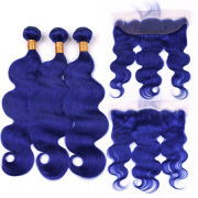 Blue Body Wave Pure Colored Hair Weaves With Lace Frontal 13X4 JCXT-92
