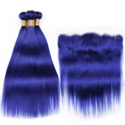 Blue Straight Pure Colored Hair Weaves With Lace Frontal 13X4 JCXT-79