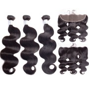 Body Wave Natural Black Hair Weft With Lace Frontal Closure 13X4 JCXT-290