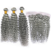 Grey Deep Wave Pure Colored Hair Weaves With Lace Frontal 13X4 JCXT-160