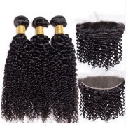 Jerry Curly Natural Black Hair Weft With Lace Frontal Closure 13X4 JCXT-200
