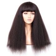Kinky Straight Natural Black Remy Human Hair Wigs Lace Front Full Lace Wigs With Bangs SLD-17