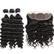 Loose Deep Wave Natural Black Hair Weft With Lace Frontal Closure 13X4 JCXT-185