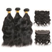 Natural Wave Natural Black Hair Weft With Lace Frontal Closure 13X4 JCXT-175