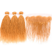 Orange Kinky Curly Pure Colored Hair Weaves With Lace Frontal 13X4 JCXT-165