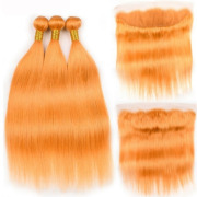 Orange Straight Pure Colored Hair Weaves With Lace Frontal 13X4 JCXT-30