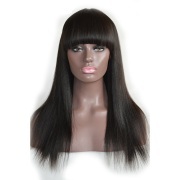 Straight Natural Black Remy Human Hair Wigs Lace Front Full Lace Wigs With Bangs SLD-25
