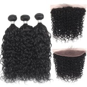 Water Wave Natural Black Hair Weft With Lace Frontal Closure 13X4 JCXT-186