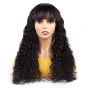 Water Wave Natural Black Remy Human Hair Wigs Lace Front Full Lace Wigs With Bangs SLD-14