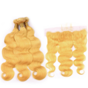 Yellow Body Wave Pure Colored Hair Weaves With Lace Frontal 13X4 JCXT-96