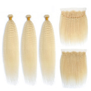 Kinky Straight 613 Blonde Hair Bundles With Lace Frontal 13X4 JCXT-308