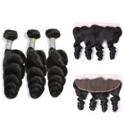 Loose Wave Natural Black Hair Weft With Lace Frontal Closure 13X4 JCXT-292
