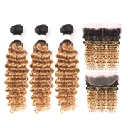 #T 1B/27 Honey Blonde Deep Wave Ombre Colored Hair Weaves With Lace Frontal 13X4 JCXT-296