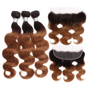#T 1B/30 Medium Auburn Body Wave Ombre Colored Hair Weaves With Lace Frontal 13X4 JCXT-279