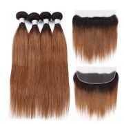 #T 1B/30 Medium Auburn Straight Ombre Colored Hair Weaves With Lace Frontal 13X4 JCXT-280