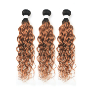 #T 1B/30 Medium Auburn Water Wave Two Tone Hair Bundles Remy Human Hair Weft XTHW-74