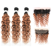 #T 1B/30 Medium Auburn Water Wave Ombre Colored Hair Weaves With Lace Frontal 13X4 JCXT-298