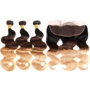 #T 1B/4/27 Body Wave Ombre Colored Hair Weaves With Lace Frontal 13X4 JCXT-216