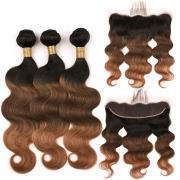 #T 1B/4/30 Body Wave Ombre Colored Hair Weaves With Lace Frontal 13X4 JCXT-157