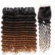 #T 1B/4/30 Deep Wave Ombre Colored Hair Bundles With Lace Closure 4X4 JCXT-49