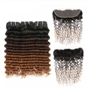 #T 1B/4/30 Deep Wave Ombre Colored Hair Weaves With Lace Frontal 13X4 JCXT-220