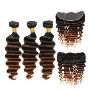 #T 1B/4/30 Loose Deep Wave Ombre Colored Hair Weaves With Lace Frontal 13X4 JCXT-217