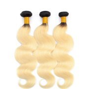 #T 1B/613 Blonde Body Wave Dark Root Hair Bundles Remy Human Hair Weft XTHW-38