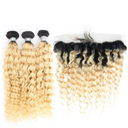 Deep Wave T 1B/613 Blonde Hair Bundles With Lace Frontal 13X4 JCXT-132