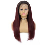 #T 1B/99J Dark Wine Straight Ombre Wigs Remy Human Hair Lace Front Full Lace Wigs SLD-123