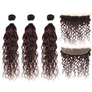 #T 1B/99J Dark Wine Water Wave Ombre Colored Hair Weaves With Lace Frontal 13X4 JCXT-301