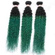 #T 1B/Dark Green Kinky Curly Two Tone Hair Bundles Remy Human Hair Weft XTHW-57