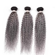 #T 1B/Grey Kinky Curly Two Tone Hair Bundles Remy Human Hair Weft XTHW-60