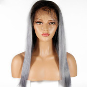 #T 1B/Grey Straight Ombre Wigs Remy Human Hair Lace Front Full Lace Wigs SLD-41