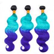 #T 1B/Light Blue/Blue Body Wave Three Tone Hair Bundles Remy Human Hair Weft XTHW-51