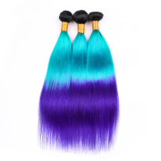 #T 1B/Light Blue/Blue Straight Three Tone Hair Bundles Remy Human Hair Weft XTHW-24