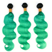#T 1B/Light Green Body Wave Two Tone Hair Bundles Remy Human Hair Weft XTHW-63