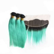 #T 1B/Mint Green Straight Ombre Colored Hair Weaves With Lace Frontal 13X4 JCXT-327