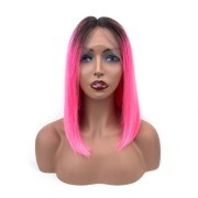 #T 1B/Pink Straight BOB Ombre Wigs Remy Human Hair Lace Front Full Lace Wigs SLD-174