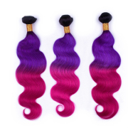 #T 1B/Purple/Rose Red Body Wave Three Tone Hair Bundles Remy Human Hair Weft XTHW-82