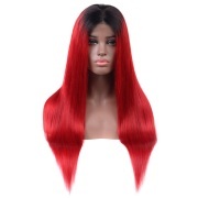 #T 1B/Red Straight Ombre Wigs Remy Human Hair Lace Front Full Lace Wigs SLD-117