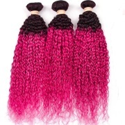#T 1B/Rose Red Kinky Curly Two Tone Hair Bundles Remy Human Hair Weft XTHW-59