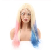 #T 613/Blue/Pink Straight Ombre Wigs Remy Human Hair Lace Front Full Lace Wigs SLD-33