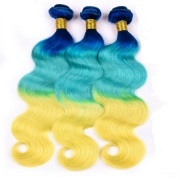 Blue/Light Blue/Yellow Body Wave Three Tone Hair Bundles Remy Human Hair Weft XTHW-85