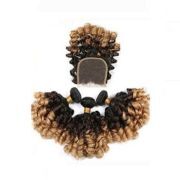#T 1B/4/27 Funmi Bouncy Curly Ombre Colored Hair Bundles With Lace Closure 4X4 JCXT-333