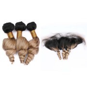 #T 1B/27 Honey Blonde Loose Wave Ombre Colored Hair Weaves With Lace Frontal 13X4 JCXT-337