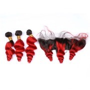 #T 1B/Red Loose Wave Ombre Colored Hair Weaves With Lace Frontal 13X4 JCXT-339