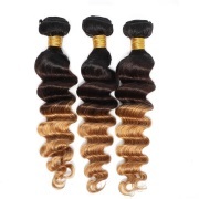 #T 1B/4/27 Loose Deep Wave Three Tone Hair Bundles Remy Human Hair Weft XTHW-129